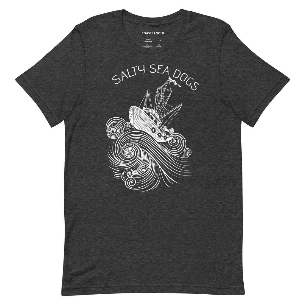 Design of Salty Sea Dogs - Unisex t-shirt , the colour is Dark Grey Heather