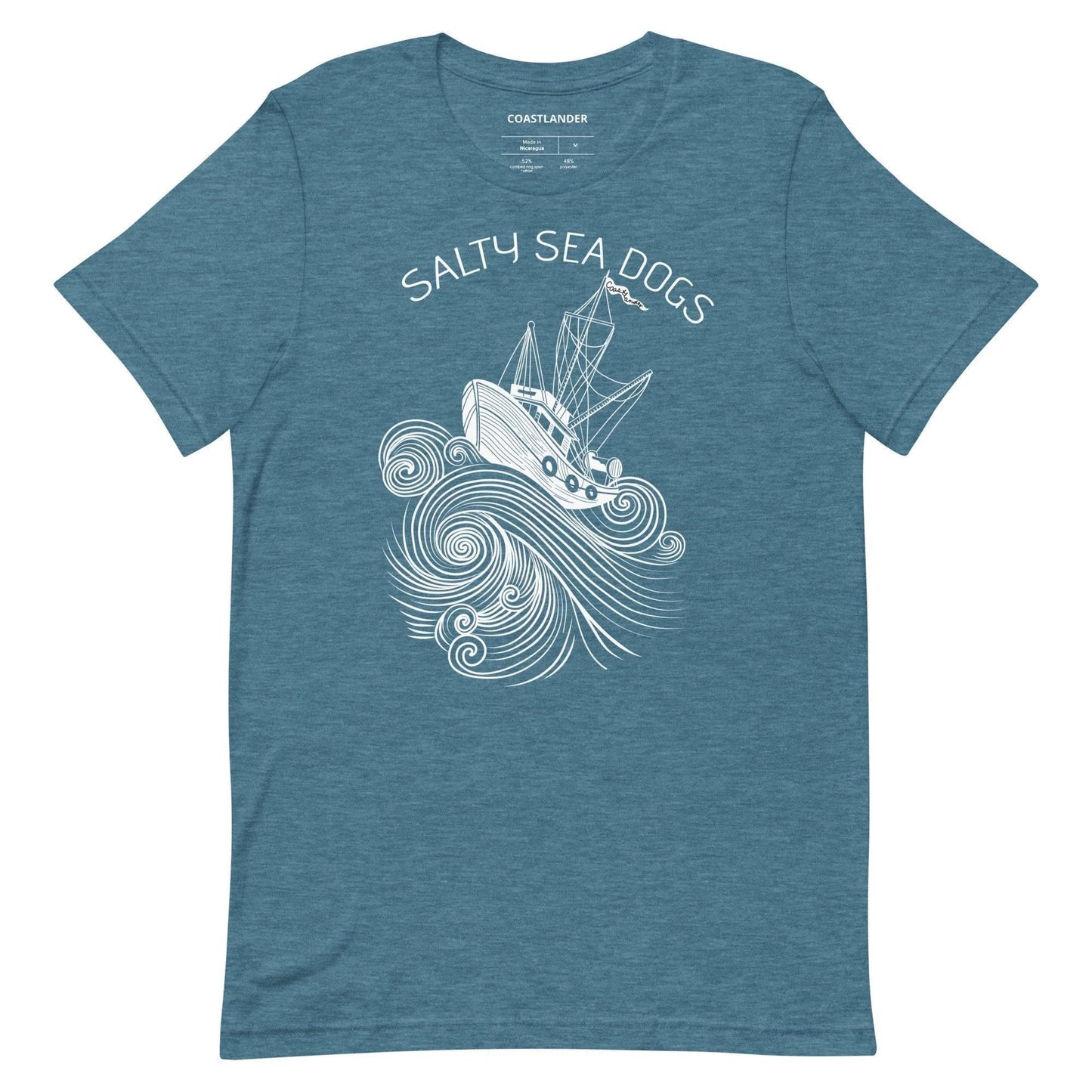Design of Salty Sea Dogs - Unisex t-shirt , the colour is Heather Deep Teal