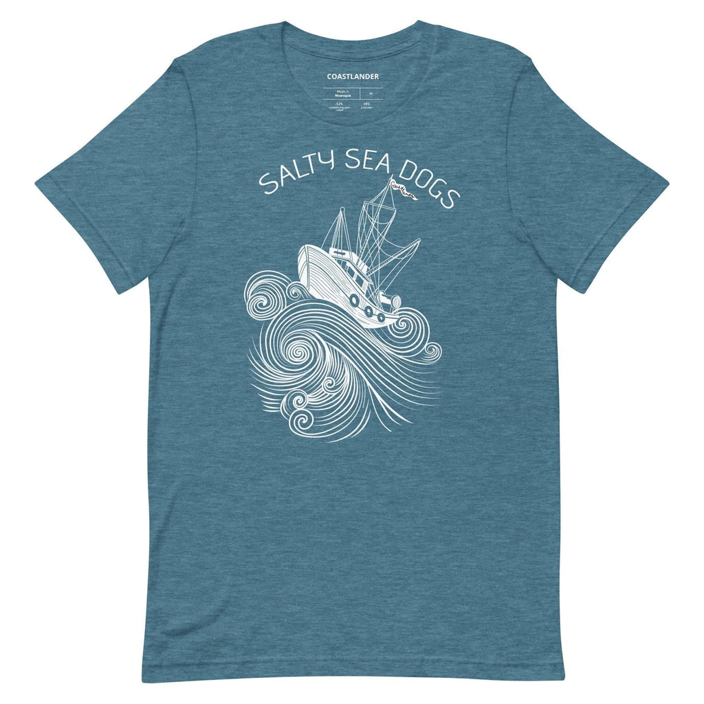 Design of Salty Sea Dogs - Unisex t-shirt , the colour is Heather Deep Teal