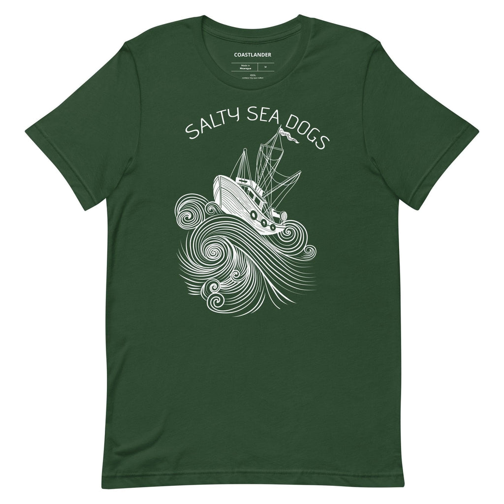 Design of Salty Sea Dogs - Unisex t-shirt , the colour is Forest