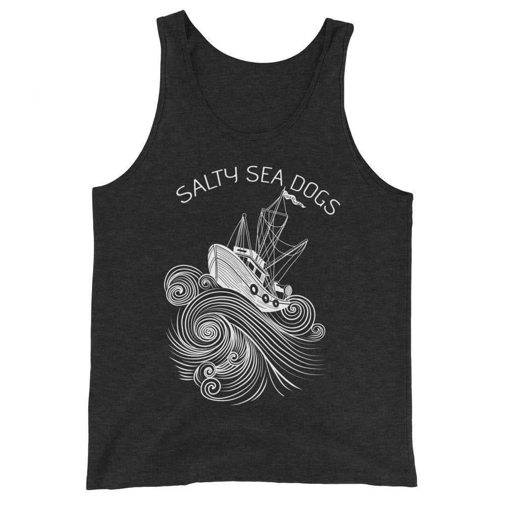 Design of Salty Sea Dogs - Unisex Tank Top , the colour is Charcoal-Black Triblend