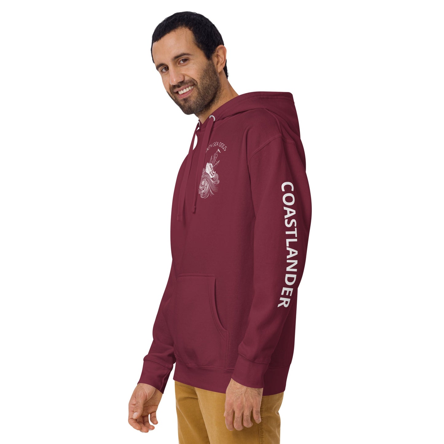 Design of Salty Seadogs - on back - Unisex Hoodie , the colour is