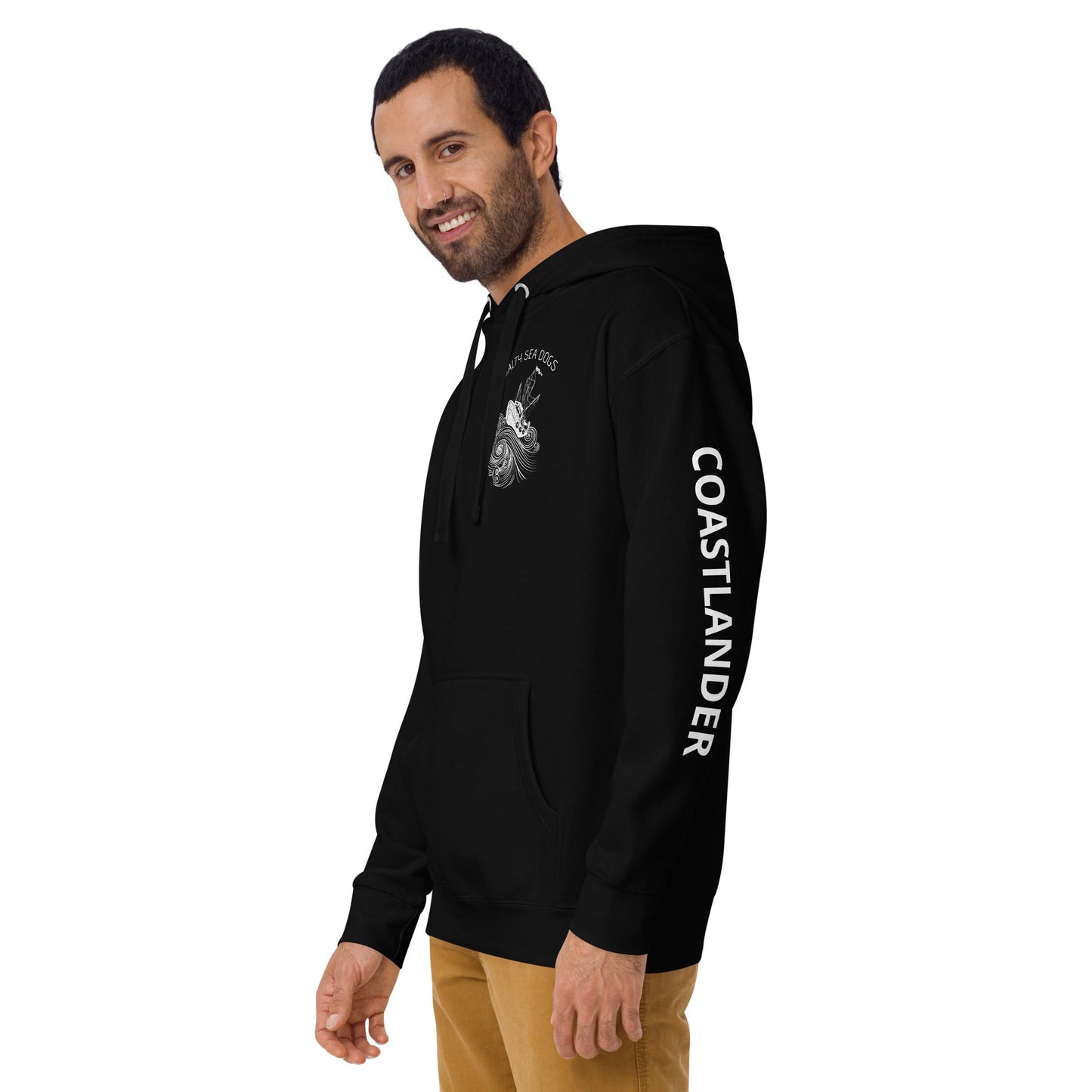 Design of Salty Seadogs - on back - Unisex Hoodie , the colour is
