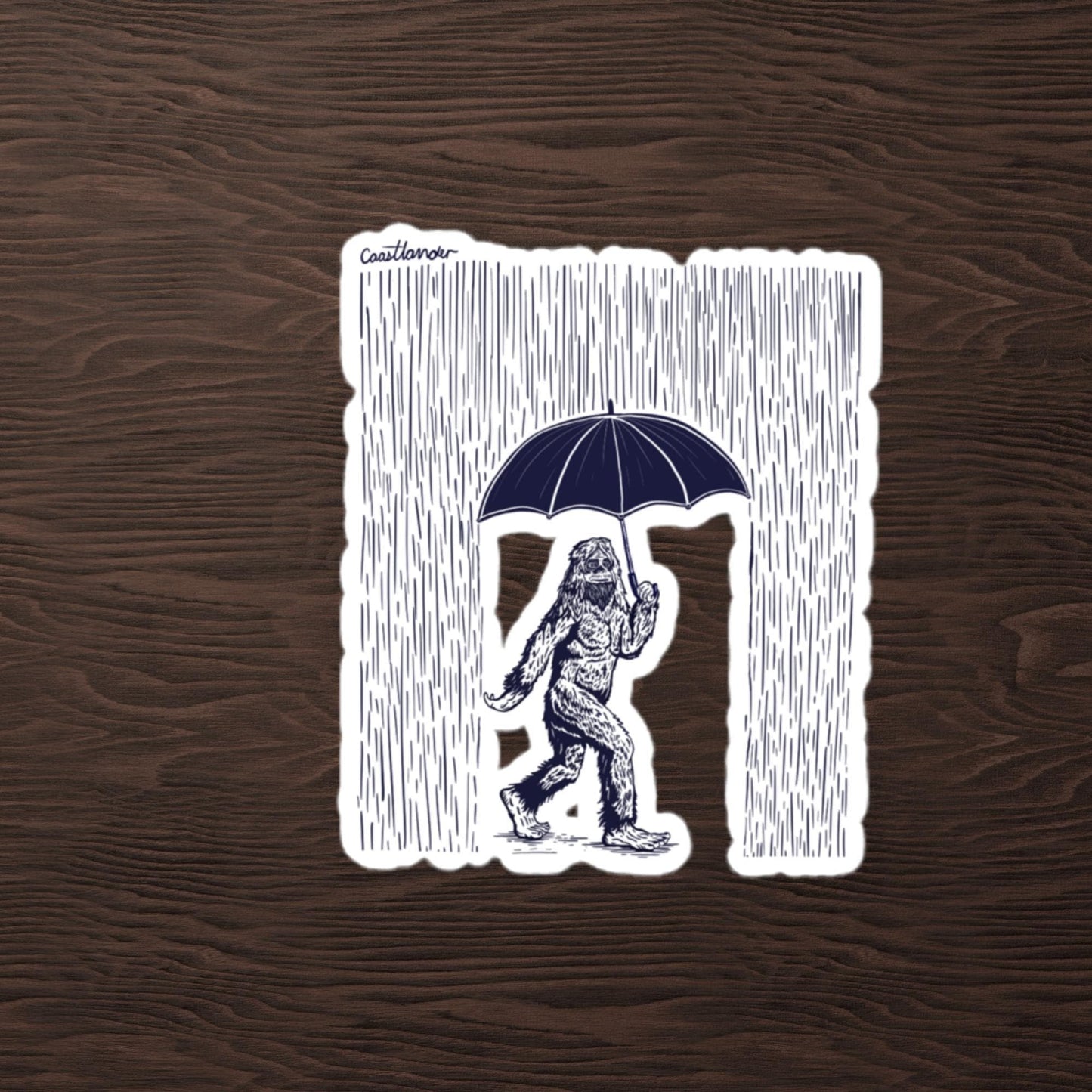 Design of Sasquatch - Bigfoot on a Rainy Day - Sticker , the colour is
