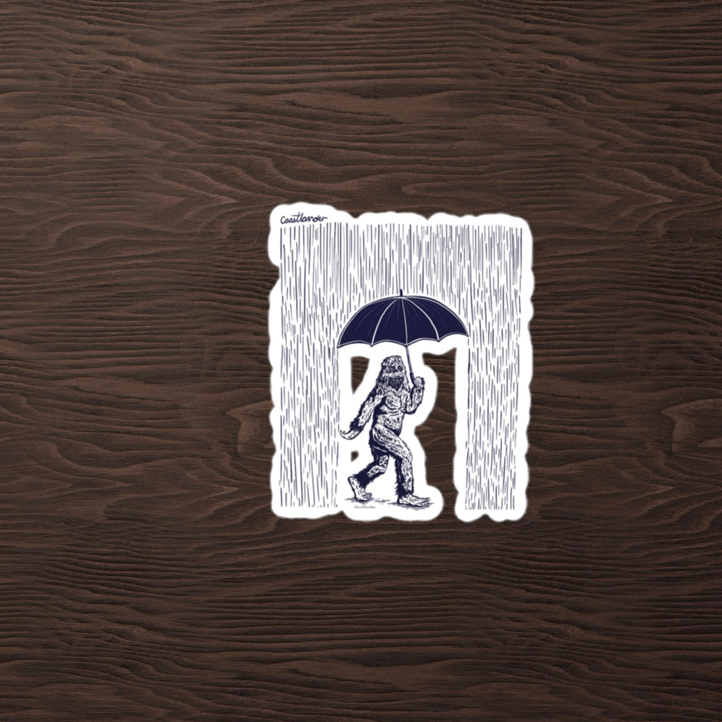 Design of Sasquatch - Bigfoot on a Rainy Day - Sticker , the colour is