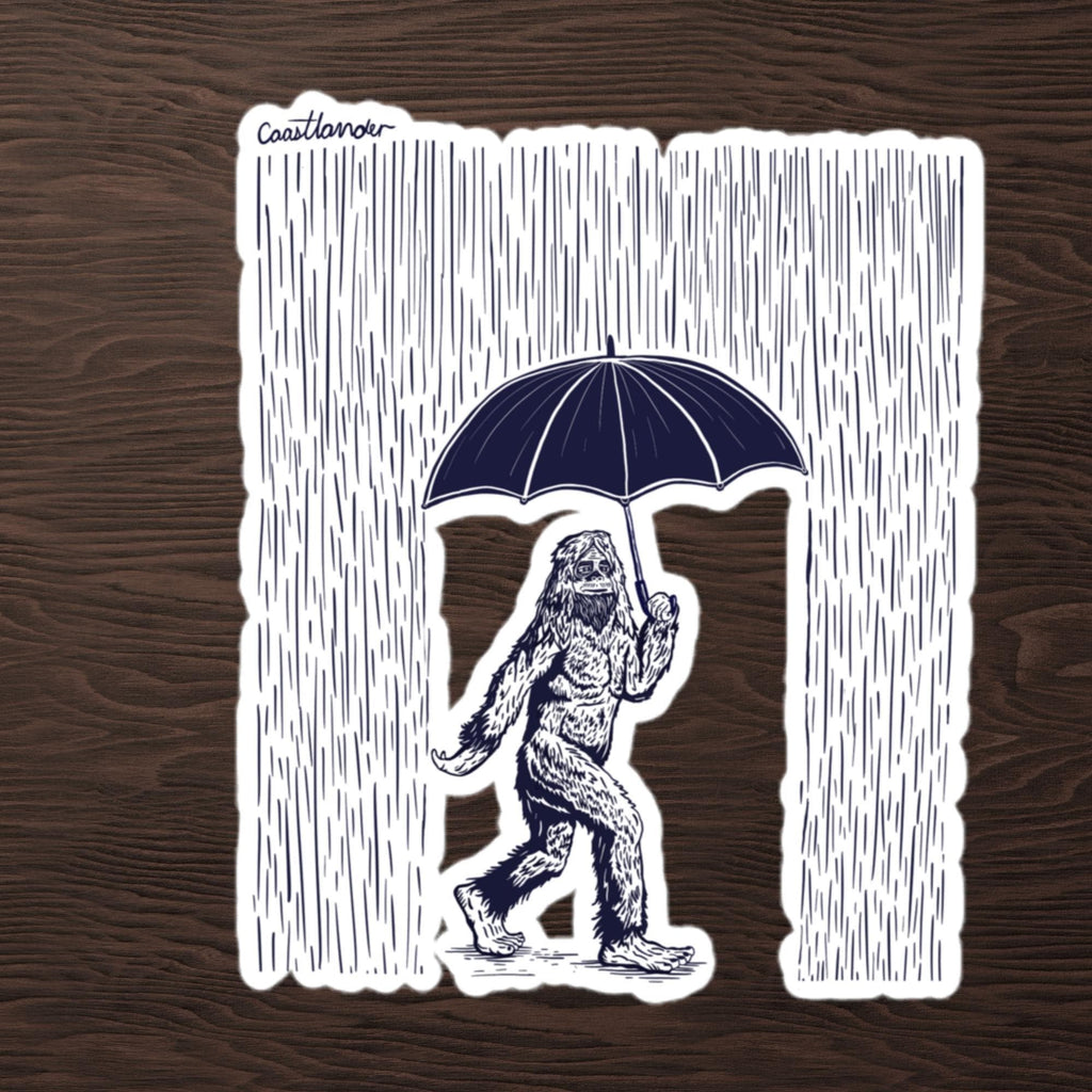 Design of Sasquatch - Bigfoot on a Rainy Day - Sticker , the colour is 5.5″×5.5″