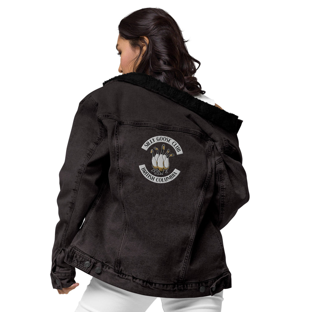 Design of Silly Goose Club - Unisex denim sherpa jacket , the colour is Black Denim