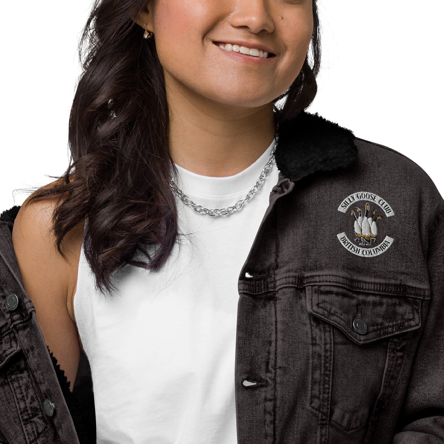 Design of Silly Goose Club - Unisex denim sherpa jacket , the colour is