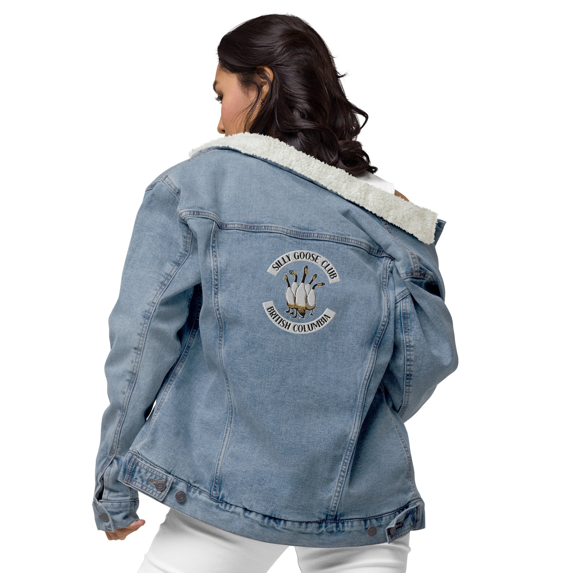 Design of Silly Goose Club - Unisex denim sherpa jacket , the colour is