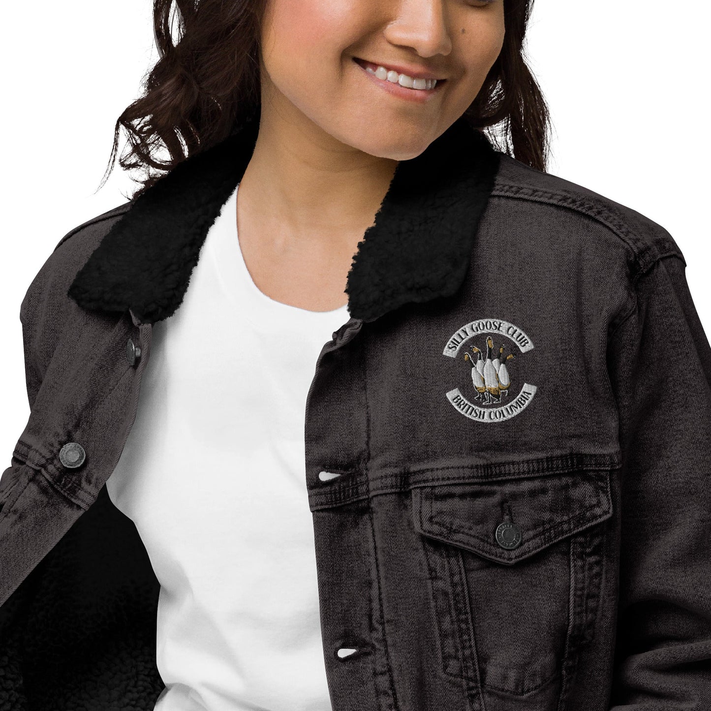 Design of Silly Goose Club - Unisex denim sherpa jacket , the colour is