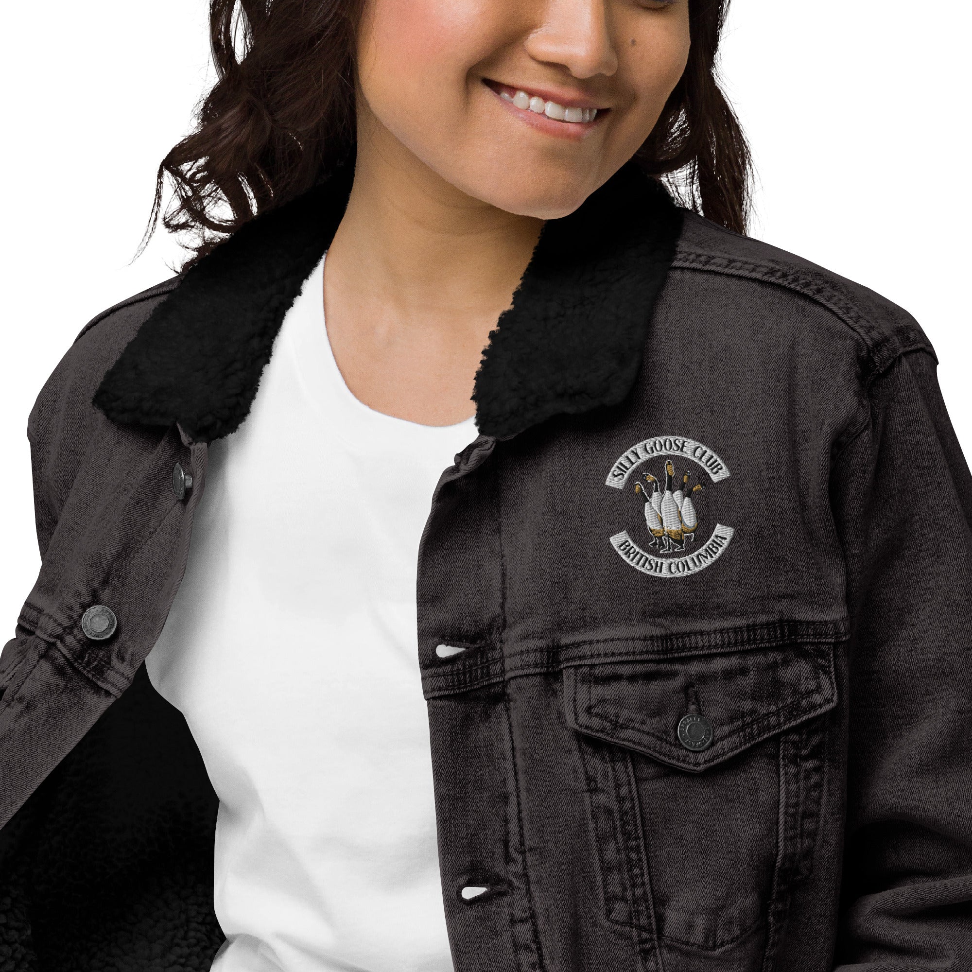 Design of Silly Goose Club - Unisex denim sherpa jacket , the colour is