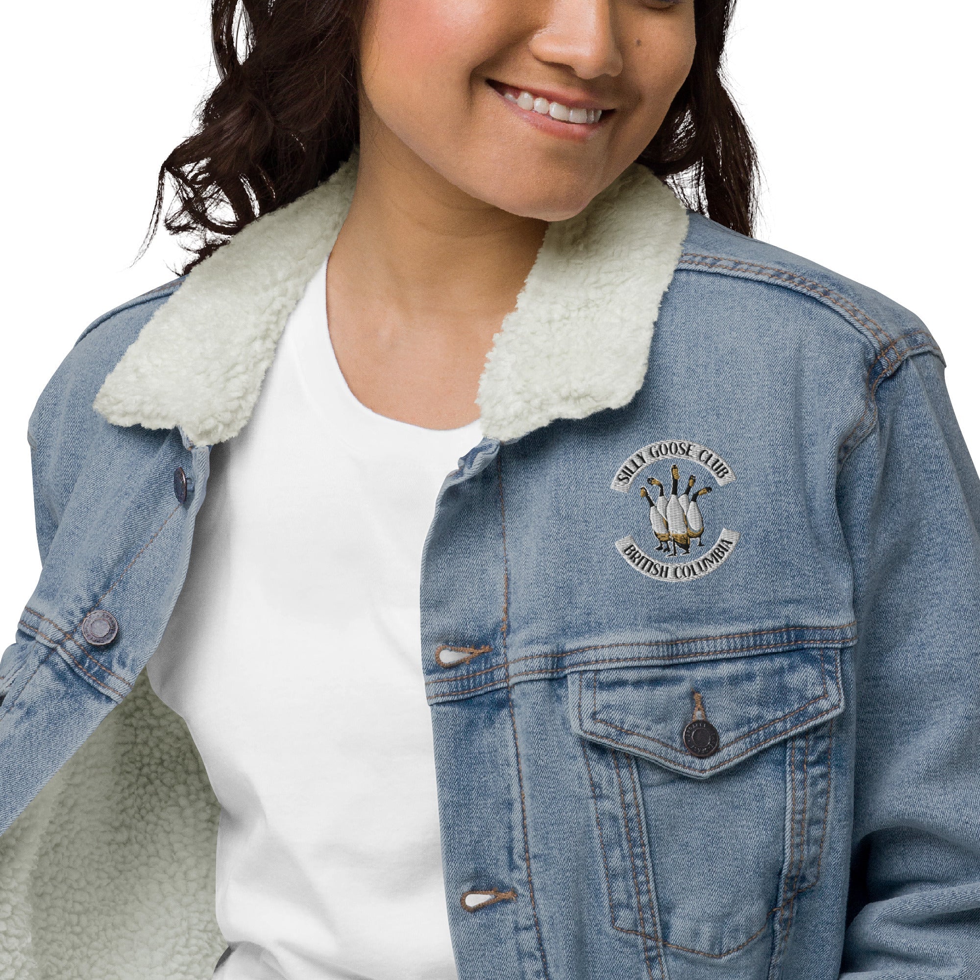 Design of Silly Goose Club - Unisex denim sherpa jacket , the colour is