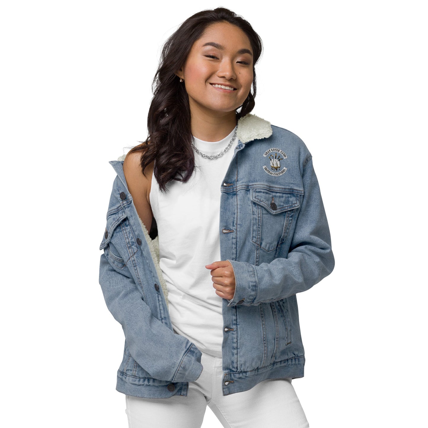 Design of Silly Goose Club - Unisex denim sherpa jacket , the colour is