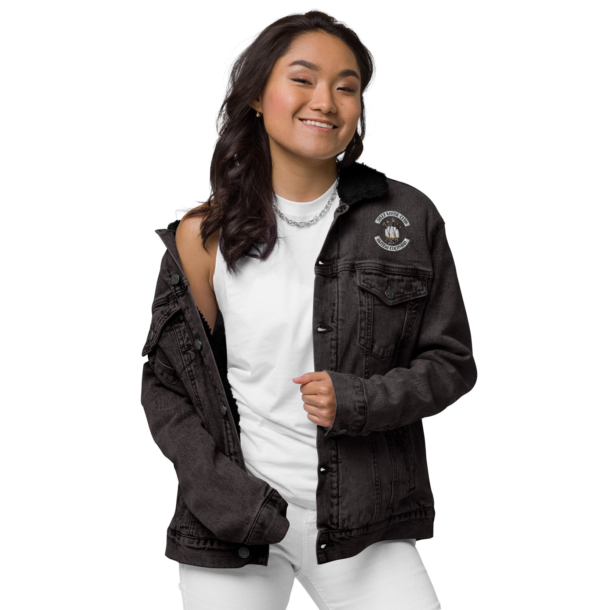 Design of Silly Goose Club - Unisex denim sherpa jacket , the colour is