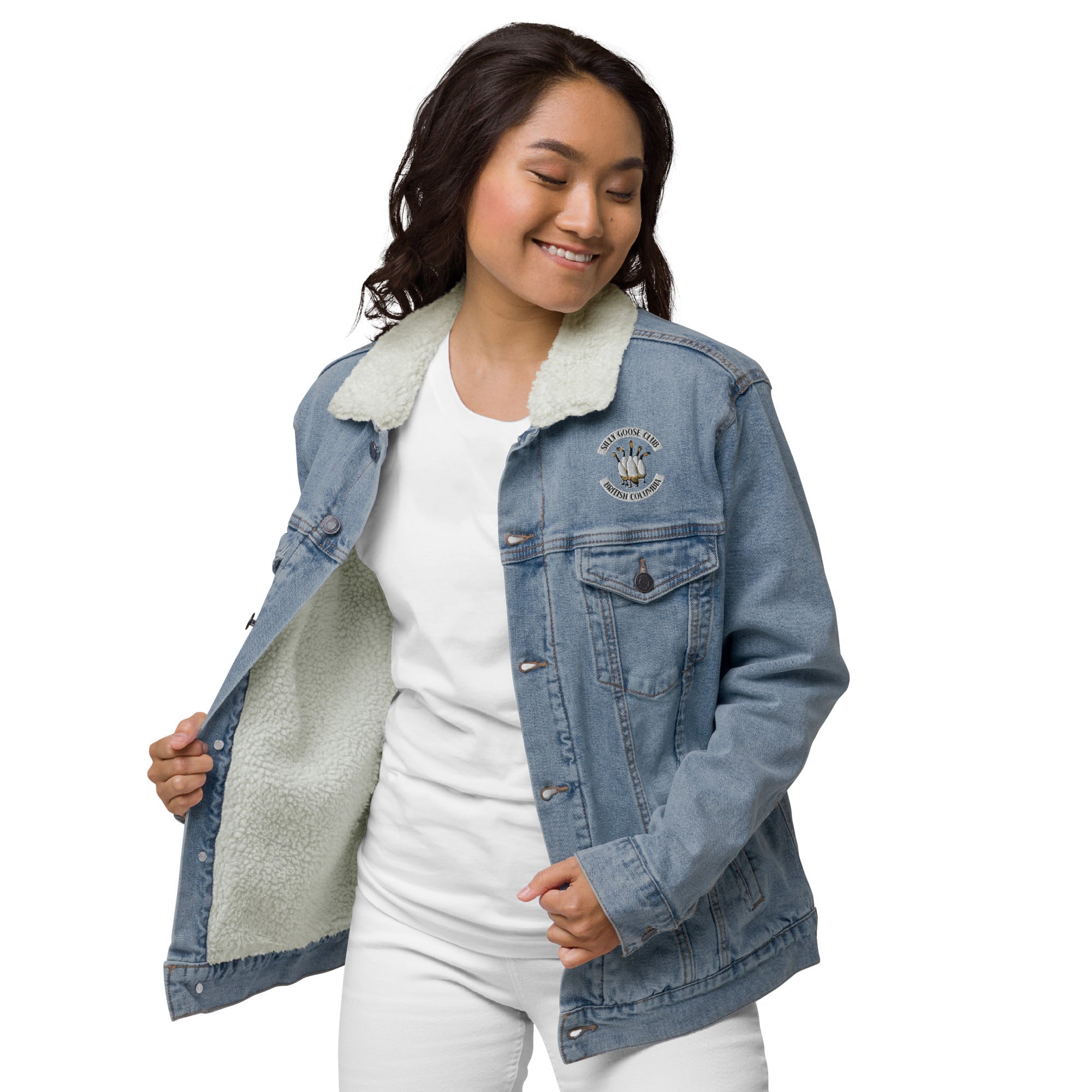 Design of Silly Goose Club - Unisex denim sherpa jacket , the colour is