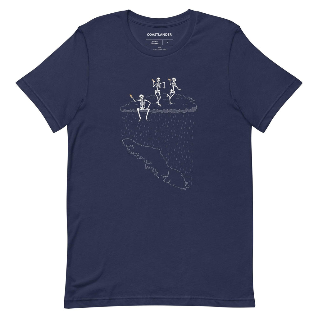 Design of Skeletons Dancing On Cloud - Vancouver Island - Unisex t-shirt , the colour is Navy