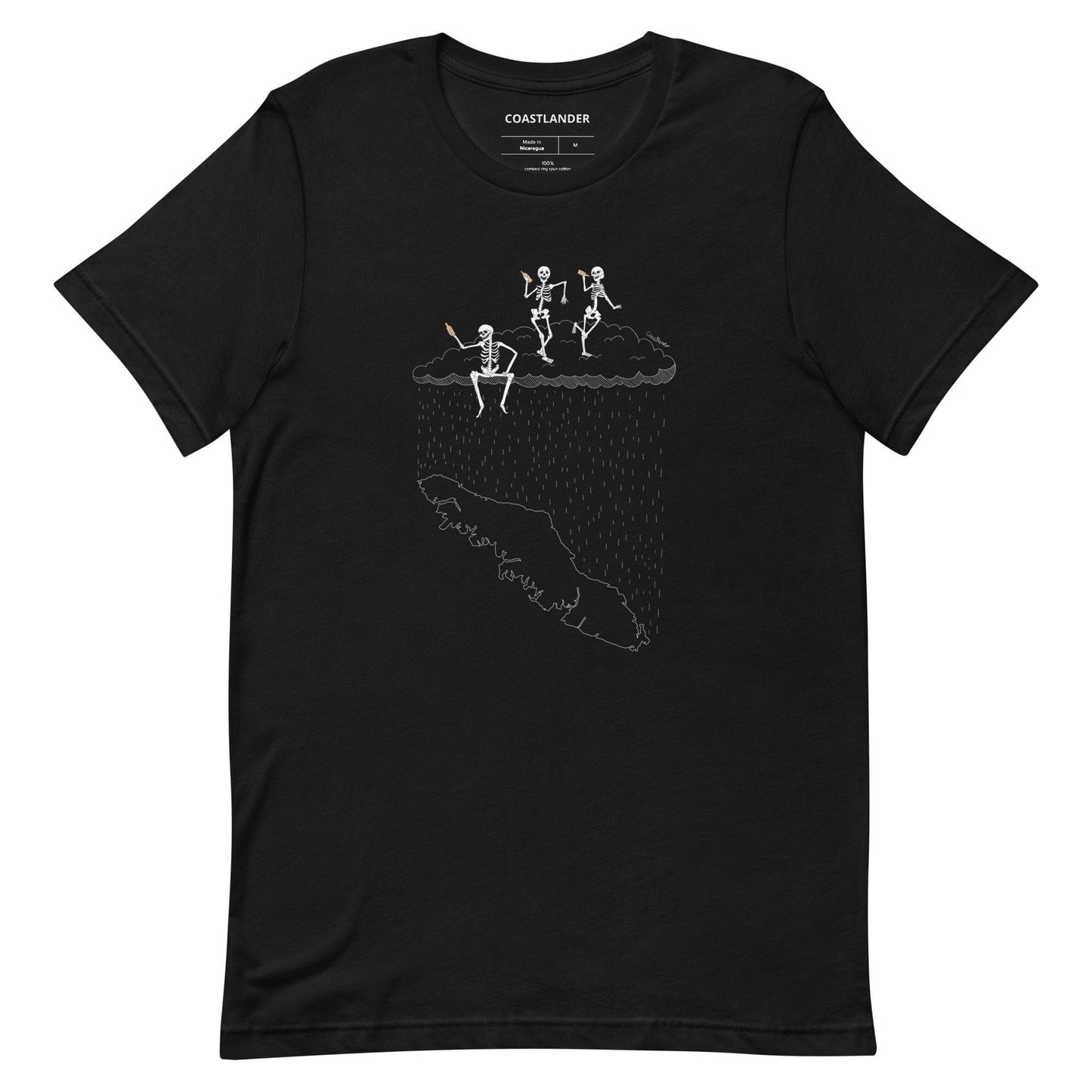 Design of Skeletons Dancing On Cloud - Vancouver Island - Unisex t-shirt , the colour is Black