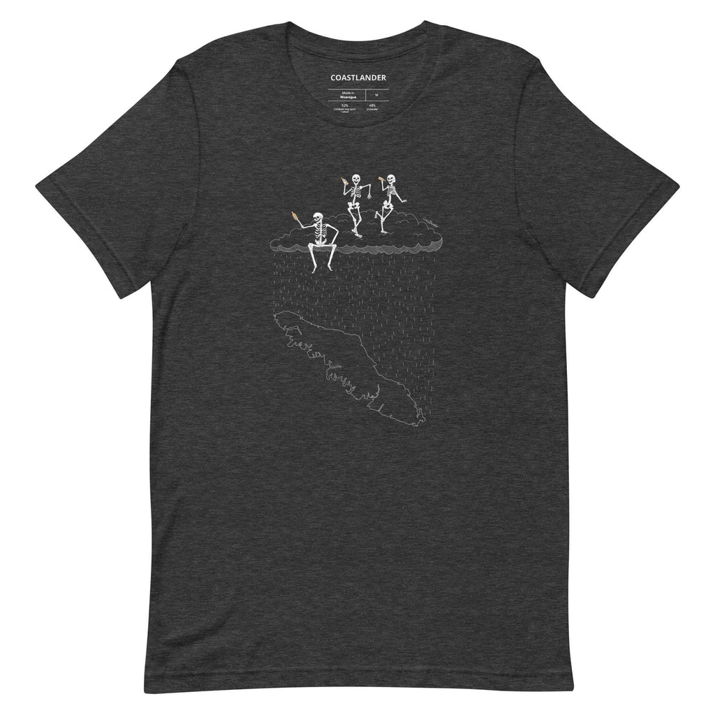 Design of Skeletons Dancing On Cloud - Vancouver Island - Unisex t-shirt , the colour is Dark Grey Heather
