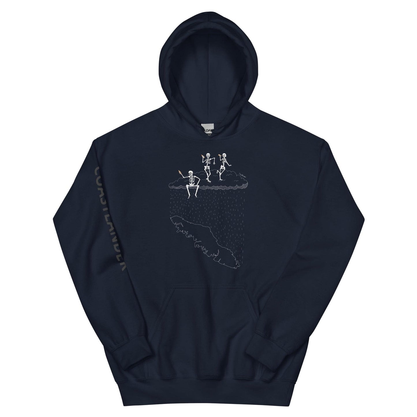 Design of Skeletons Dancing - Unisex Hoodie , the colour is Navy