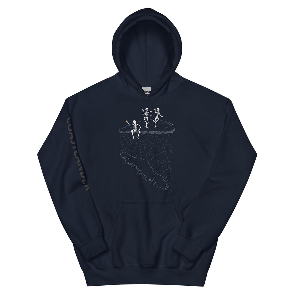 Design of Skeletons Dancing - Unisex Hoodie , the colour is Navy