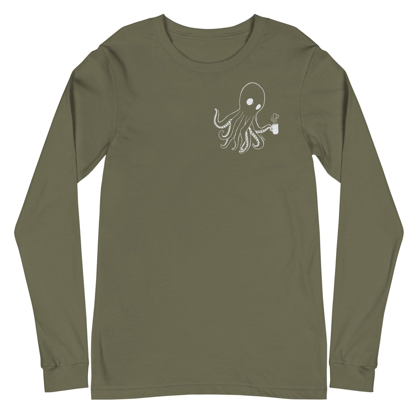 Design of Spooky Octopus - Unisex Long Sleeve Tee , the colour is Military Green