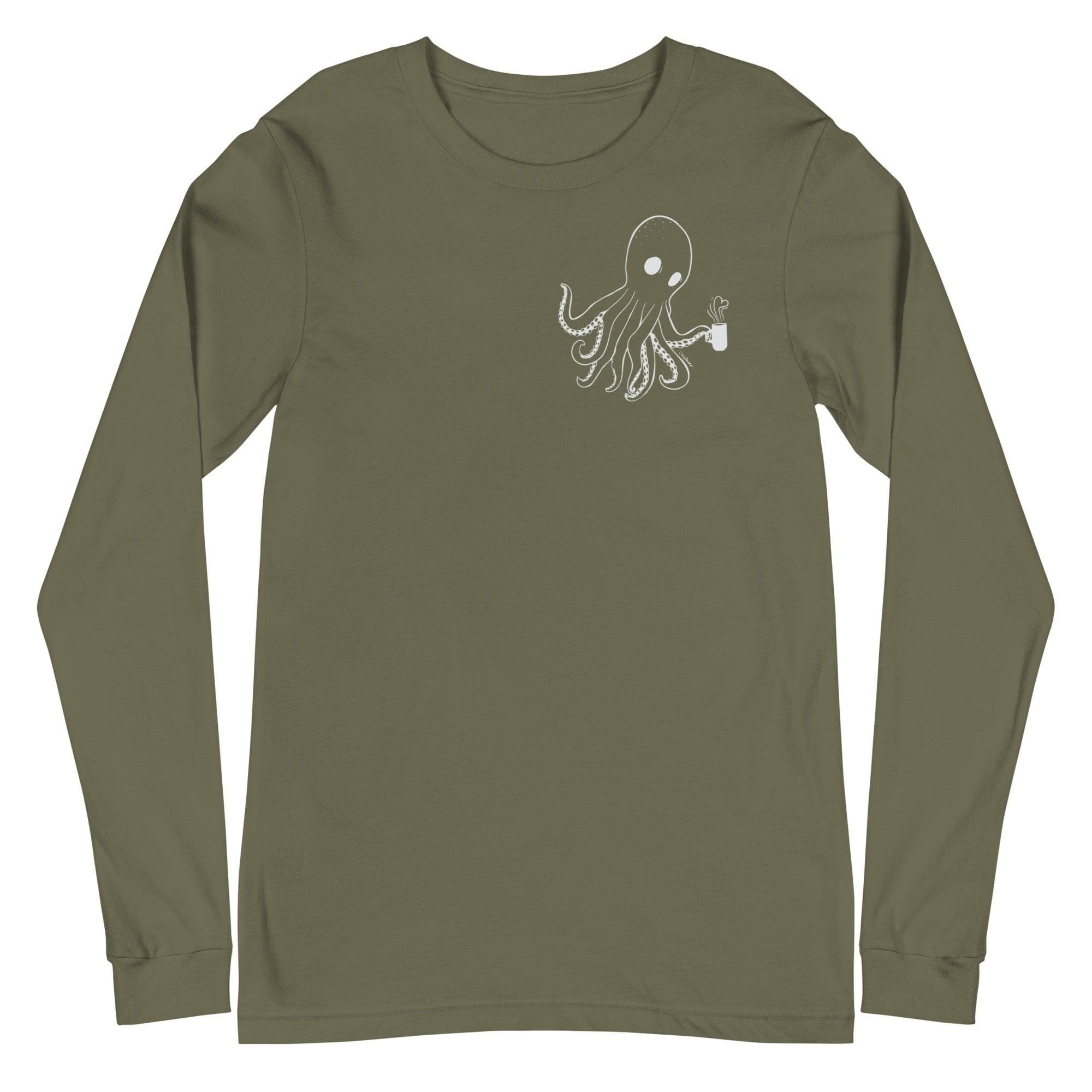 Design of Spooky Octopus - Unisex Long Sleeve Tee , the colour is Military Green