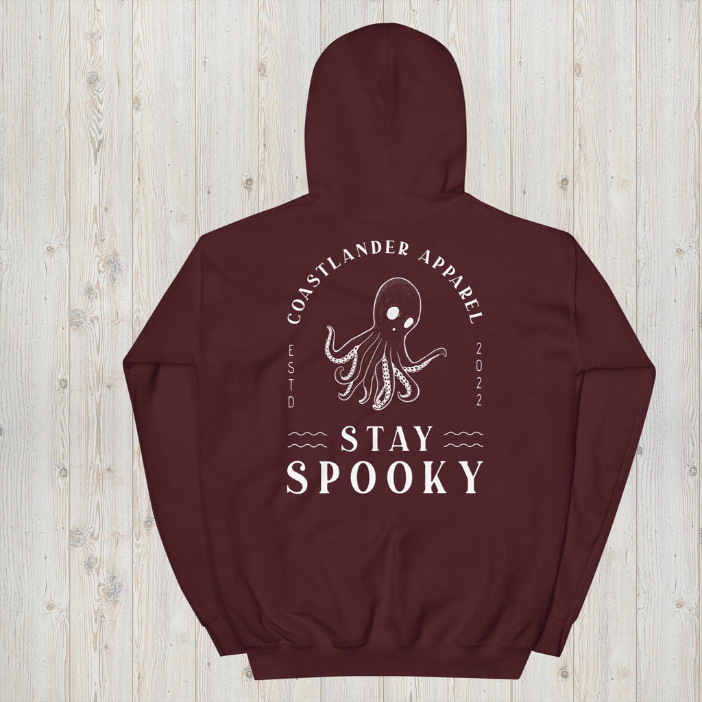 Design of Stay Spooky Octopus - Ghost - Unisex Hoodie , the colour is Maroon