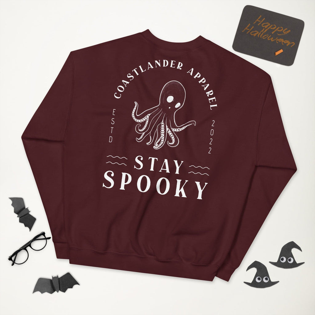 Design of Stay Spooky Octopus - Ghost - Unisex Sweatshirt , the colour is Maroon