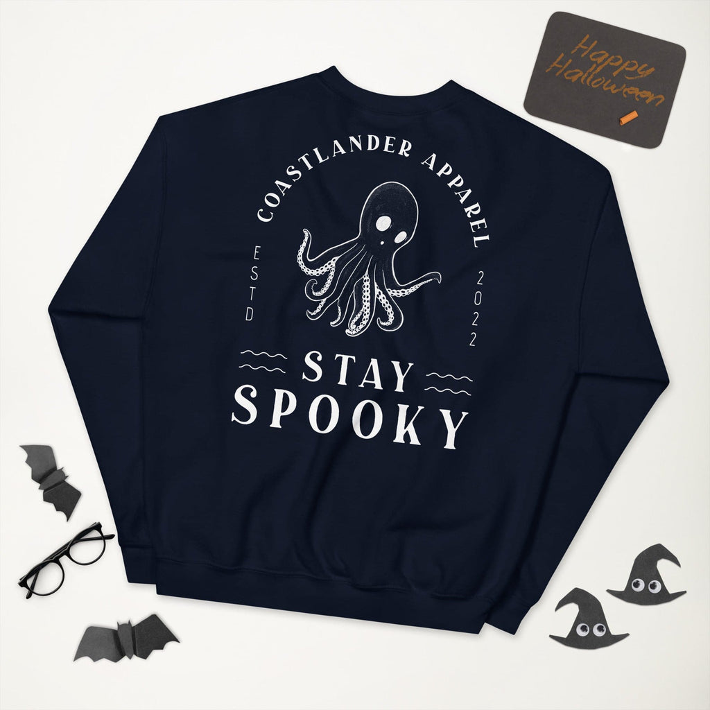 Design of Stay Spooky Octopus - Ghost - Unisex Sweatshirt , the colour is Navy