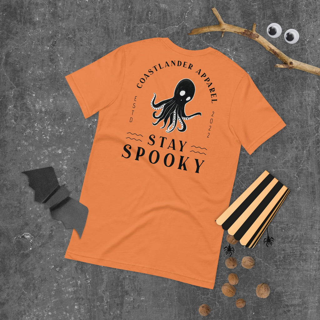 Design of Stay Spooky - Octopus - Ghost - Unisex t-shirt , the colour is Burnt Orange