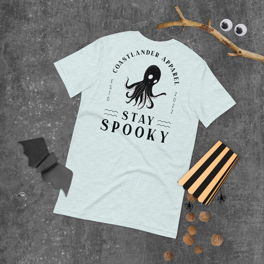 Design of Stay Spooky - Octopus - Ghost - Unisex t-shirt , the colour is Heather Prism Ice Blue