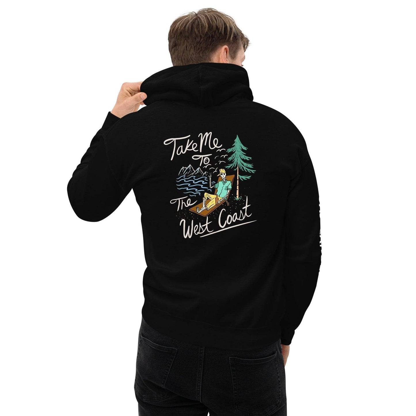 Design of Take Me To The West Coast - Skeleton- Unisex Hoodie , the colour is Black