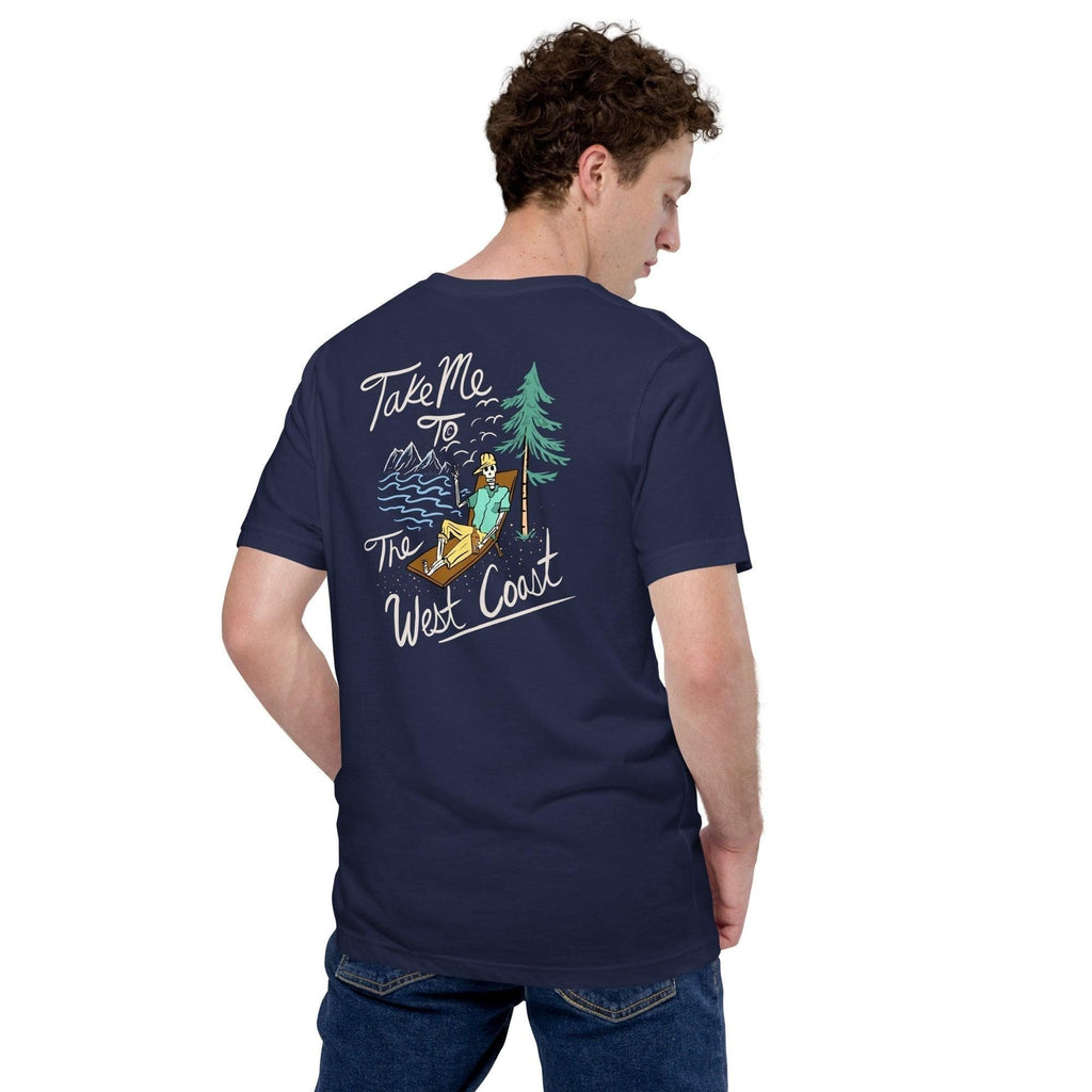 Design of Take Me To The West Coast - Skeleton - Unisex t-shirt , the colour is Navy