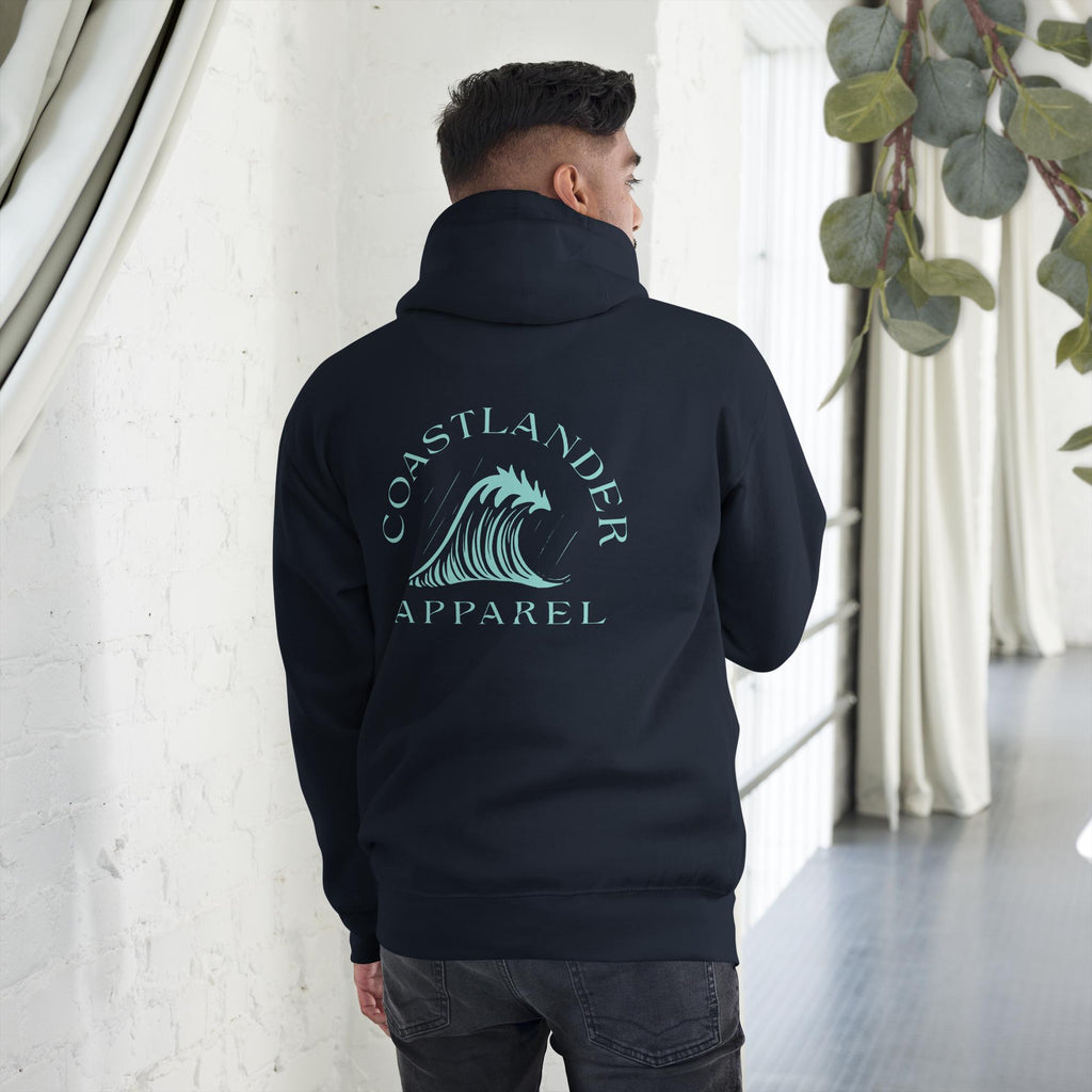 Design of Tree Wave Design - on back - Unisex Hoodie , the colour is Navy Blazer