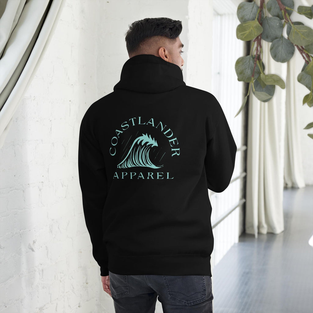 Design of Tree Wave Design - on back - Unisex Hoodie , the colour is Black