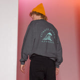 Design of Tree Wave Design - on back - Unisex Sweatshirt , the colour is Dark Heather