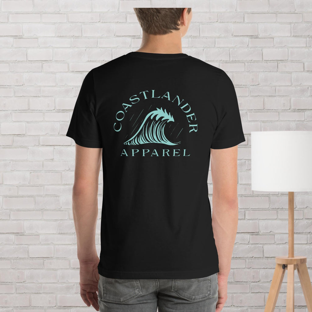 Design of Tree Wave Design - on back - Unisex t-shirt , the colour is Black