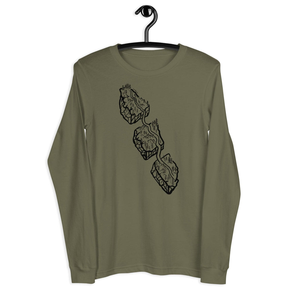 Design of Van Isle Highway - Unisex Long Sleeve Tee , the colour is Military Green