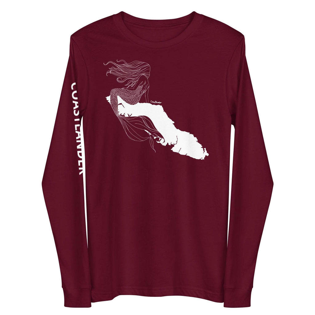 Design of Van Isle Mermaid - Unisex Long Sleeve Tee , the colour is Maroon