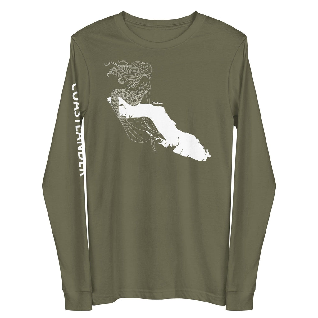 Design of Van Isle Mermaid - Unisex Long Sleeve Tee , the colour is Military Green
