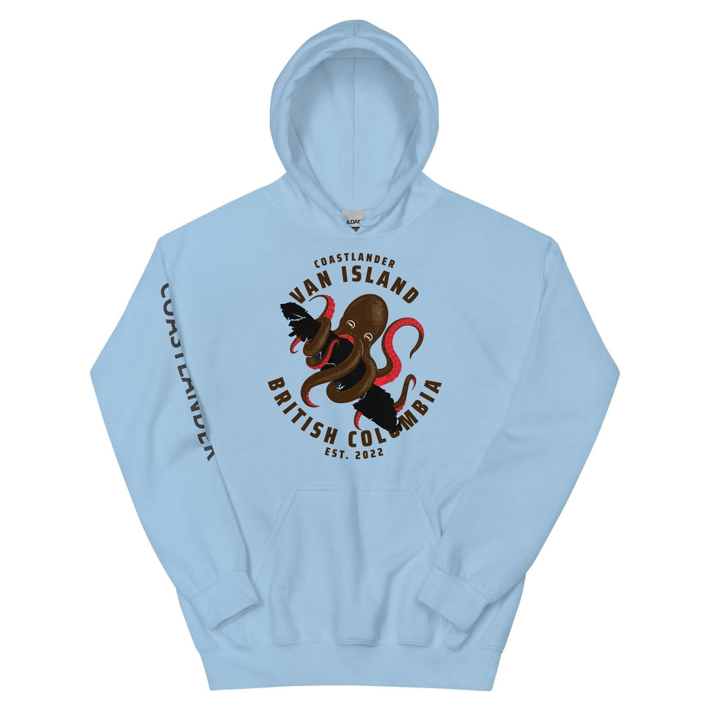 Design of Van Isle Octopus - Gildan Unisex Hoodie , the colour is Light Blue