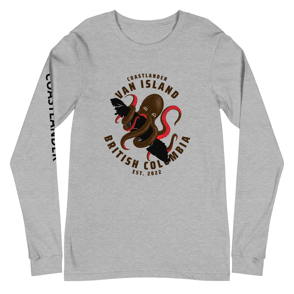 Design of Van Isle Octopus - Unisex Long Sleeve Tee , the colour is Athletic Heather