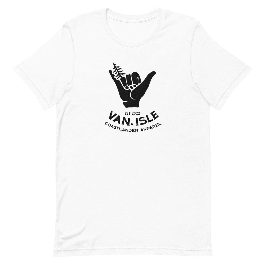 Design of Van Isle - Shaka - Tree - Hang Loose - Unisex t-shirt , the colour is White