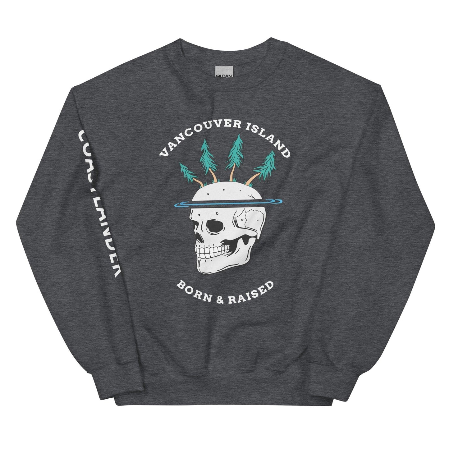 Design of Van Isle Skeleton - Unisex Sweatshirt , the colour is Dark Heather