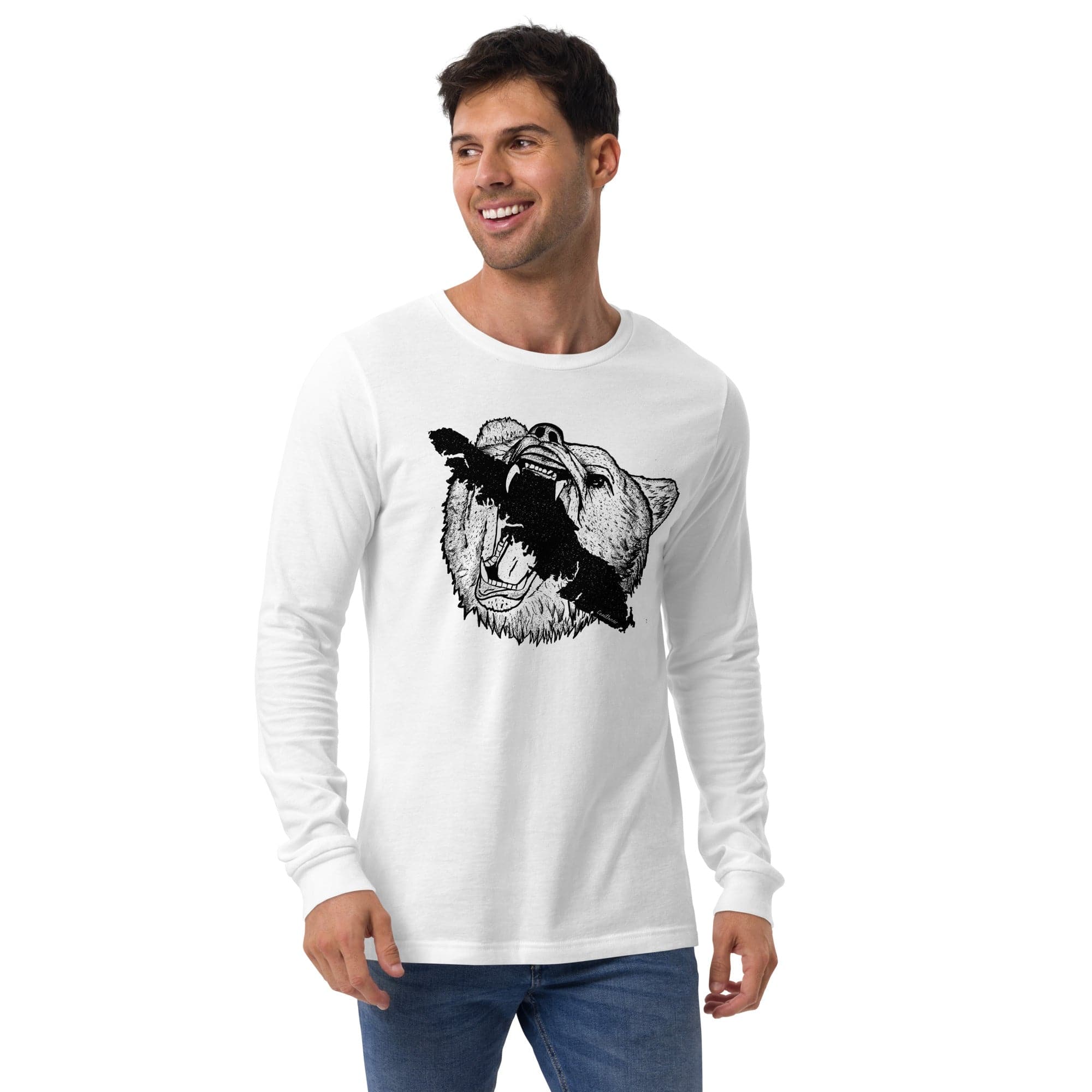 Design of Vancouver Island Bear - Unisex Long Sleeve Tee , the colour is White