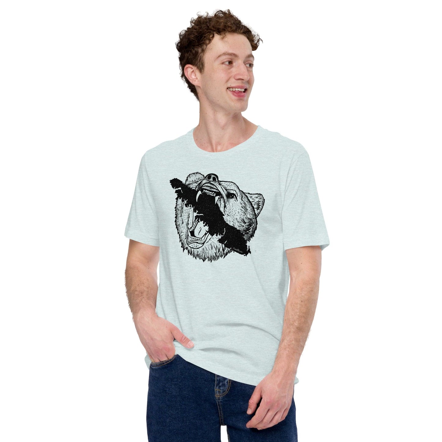 Design of Vancouver Island Bear - Unisex t-shirt , the colour is Heather Prism Ice Blue