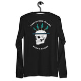 Design of Vancouver Island Born & Raised Skull - Unisex Long Sleeve Tee , the colour is Black Heather