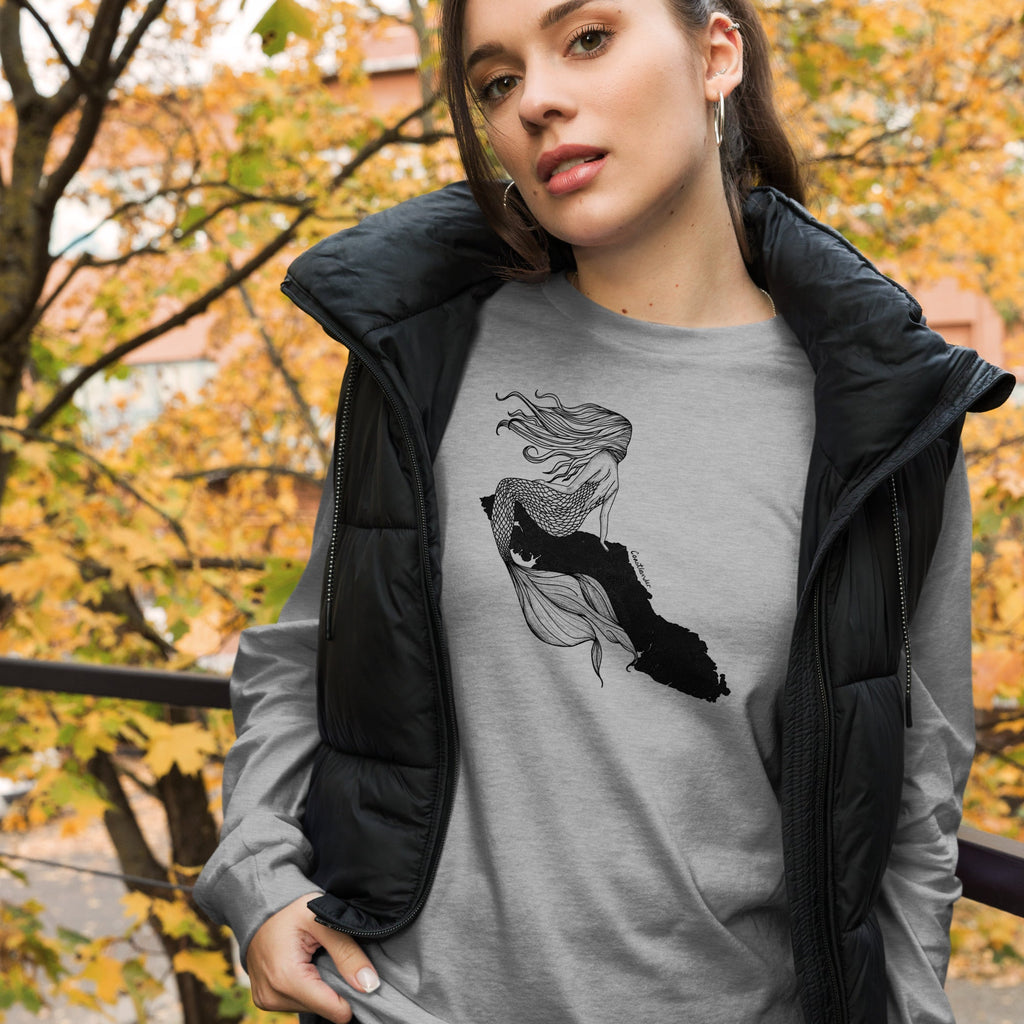 Design of Vancouver Island Mermaid - Unisex Long Sleeve Tee , the colour is Athletic Heather