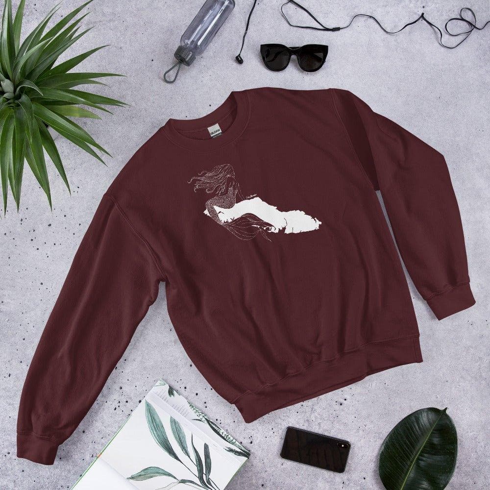 Design of Vancouver Island Mermaid - Unisex Sweatshirt , the colour is Maroon