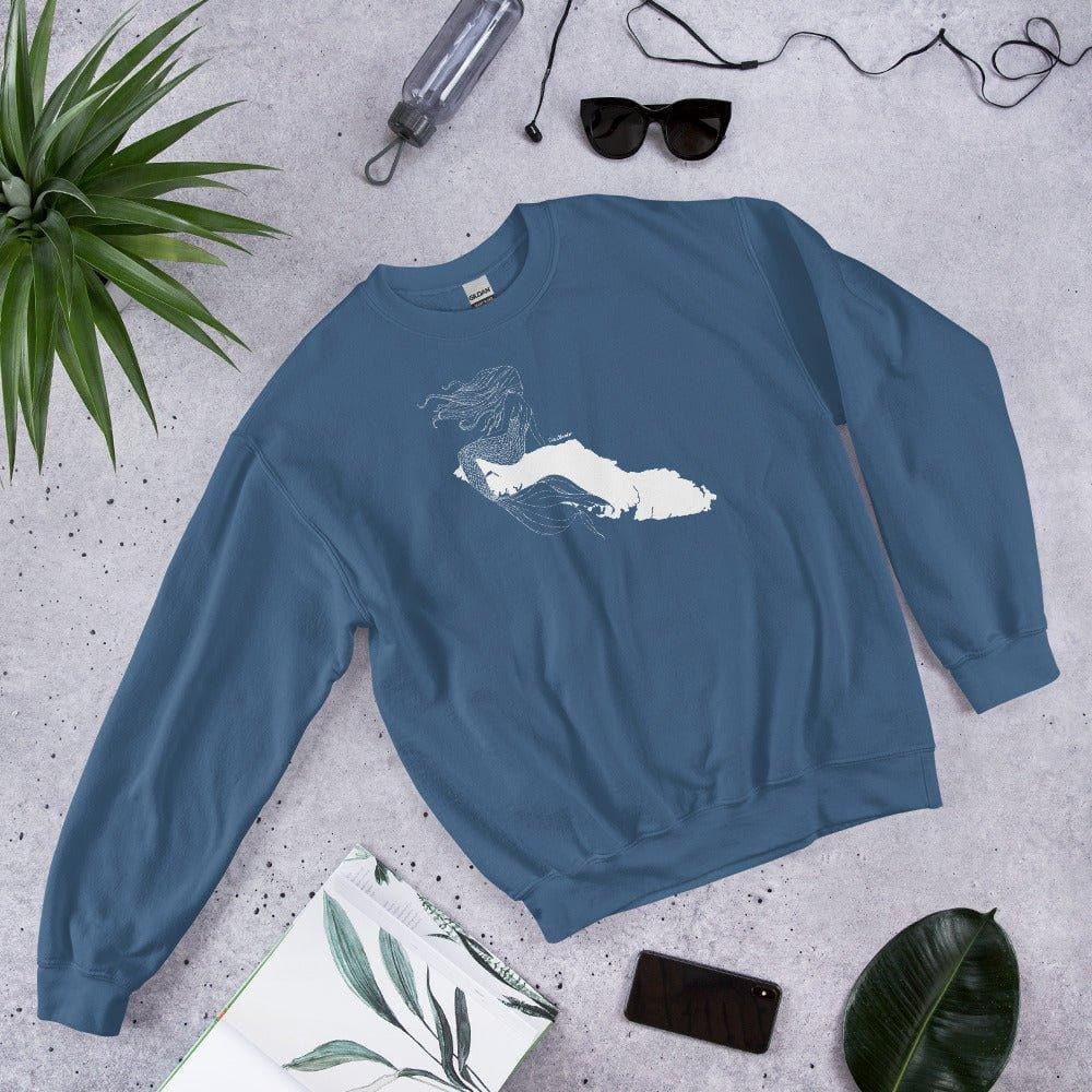 Design of Vancouver Island Mermaid - Unisex Sweatshirt , the colour is Indigo Blue